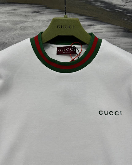 Gucci Cotton Jersey Sweatshirt with Green‑Red Web Trim and Logo Patch