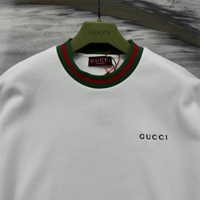 Gucci Cotton Jersey Sweatshirt with Green‑Red Web Trim and Logo Patch