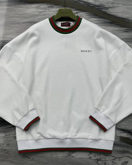 Gucci Cotton Jersey Sweatshirt with Green‑Red Web Trim and Logo Patch