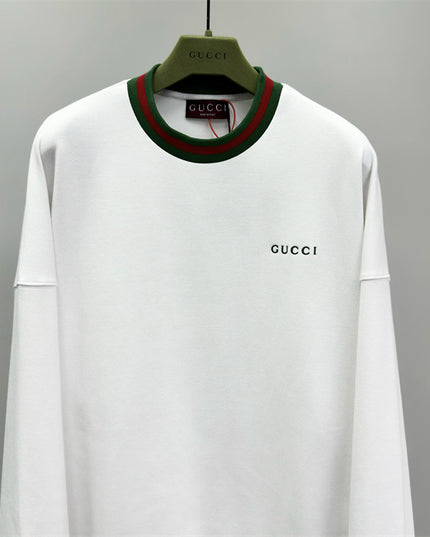 Gucci Cotton Jersey Sweatshirt with Green‑Red Web Trim and Logo Patch