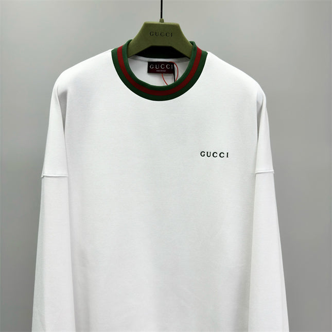 Gucci Cotton Jersey Sweatshirt with Green‑Red Web Trim and Logo Patch