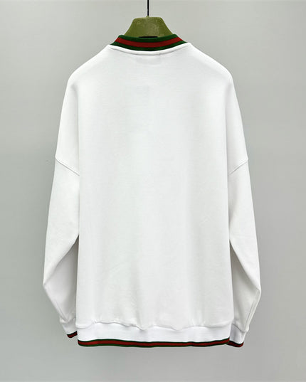 Gucci Cotton Jersey Sweatshirt with Green‑Red Web Trim and Logo Patch