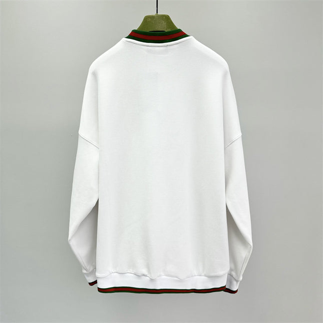 Gucci Cotton Jersey Sweatshirt with Green‑Red Web Trim and Logo Patch