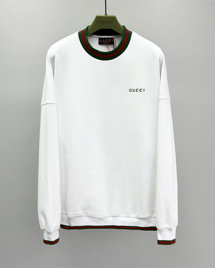 Gucci Cotton Jersey Sweatshirt with Green‑Red Web Trim and Logo Patch