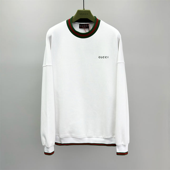 Gucci Cotton Jersey Sweatshirt with Green‑Red Web Trim and Logo Patch
