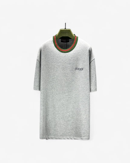 Gucci Cotton‑jersey T‑shirt With Green‑red Web Collar (Grey)