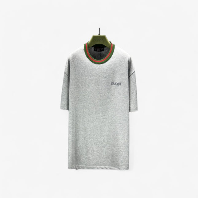 Gucci Cotton‑jersey T‑shirt With Green‑red Web Collar (Grey)