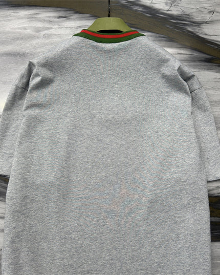 Gucci Cotton‑jersey T‑shirt With Green‑red Web Collar (Grey)