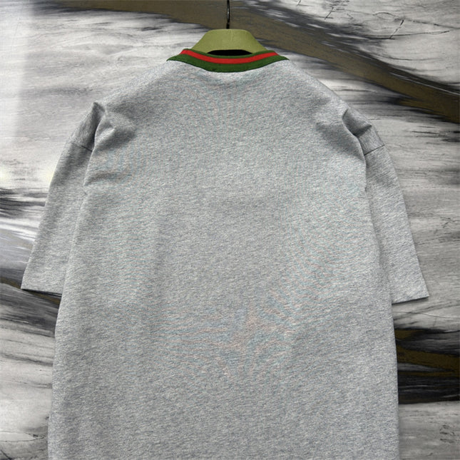 Gucci Cotton‑jersey T‑shirt With Green‑red Web Collar (Grey)