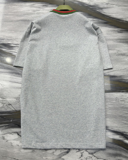 Gucci Cotton‑jersey T‑shirt With Green‑red Web Collar (Grey)