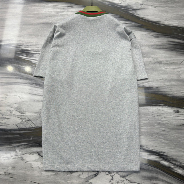Gucci Cotton‑jersey T‑shirt With Green‑red Web Collar (Grey)