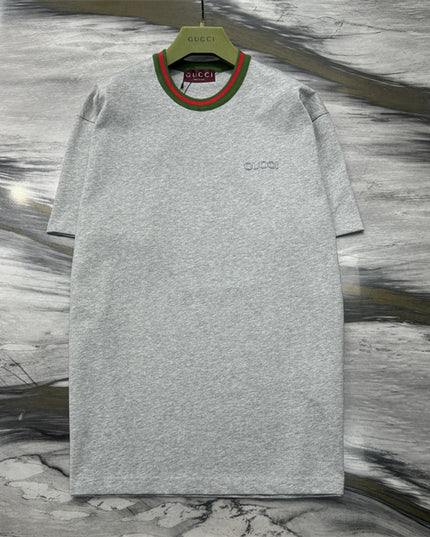 Gucci Cotton‑jersey T‑shirt With Green‑red Web Collar (Grey)