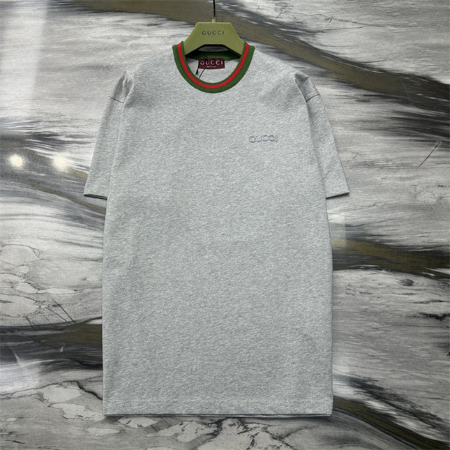 Gucci Cotton‑jersey T‑shirt With Green‑red Web Collar (Grey)