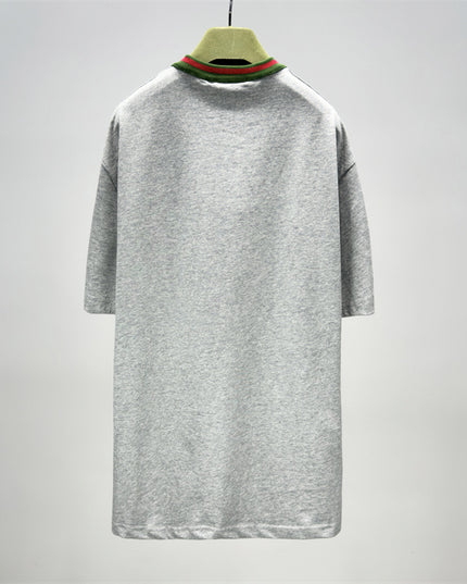 Gucci Cotton‑jersey T‑shirt With Green‑red Web Collar (Grey)
