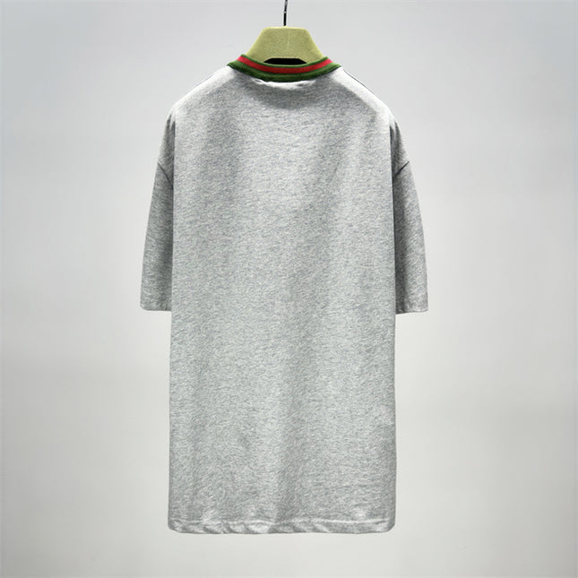 Gucci Cotton‑jersey T‑shirt With Green‑red Web Collar (Grey)