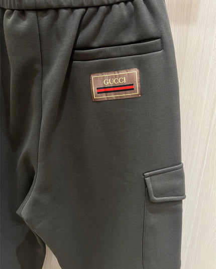 Gucci Dark Grey Cargo Joggers with Contrast Drawstring