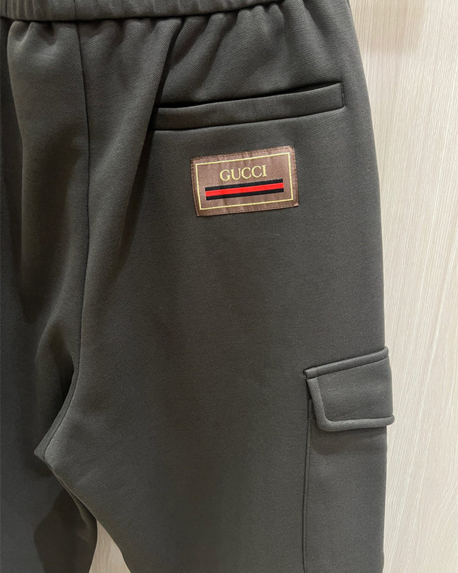 Gucci Dark Grey Cargo Joggers with Contrast Drawstring
