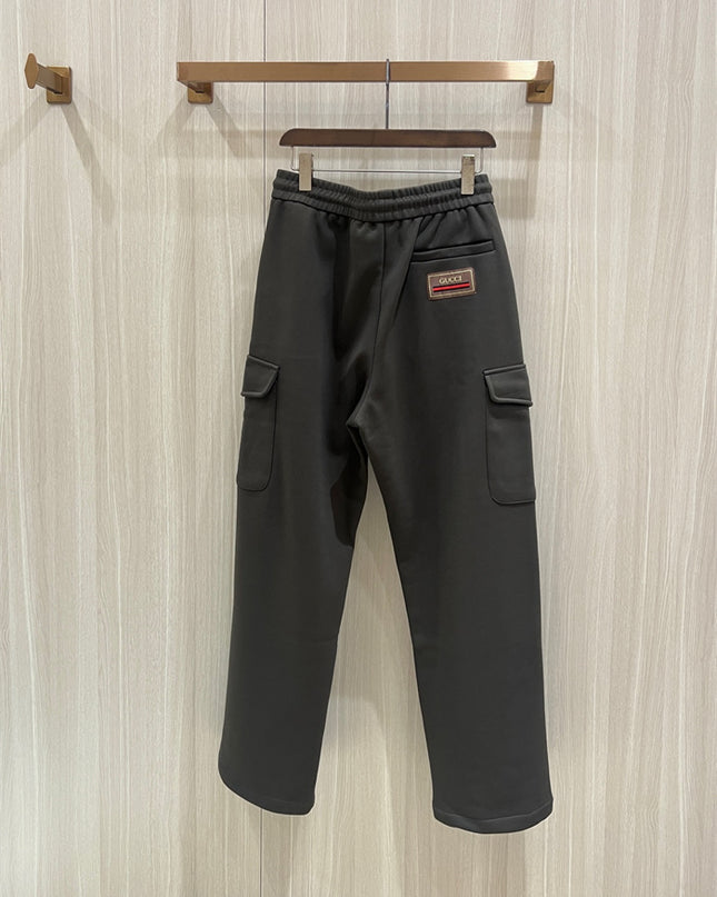 Gucci Dark Grey Cargo Joggers with Contrast Drawstring