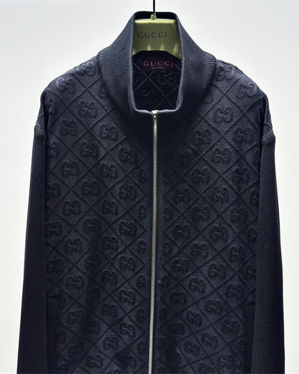 Gucci Diamond GG Knit Zip-Up Jacket – Black