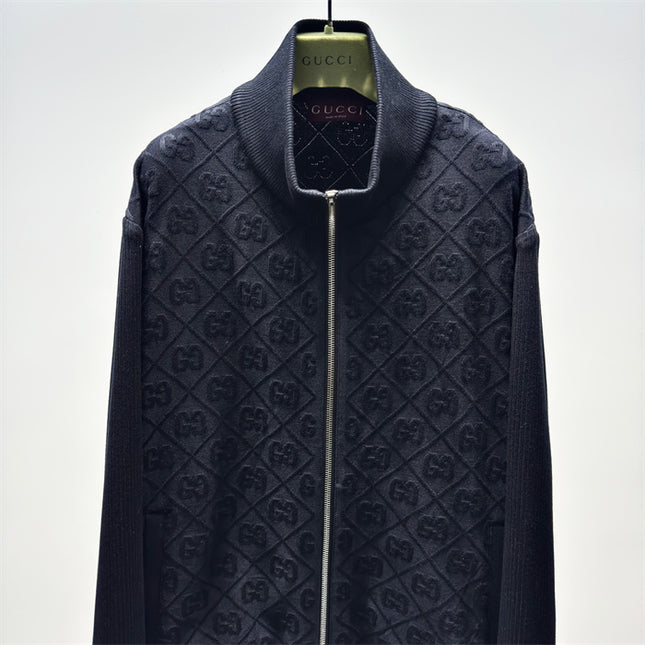 Gucci Diamond GG Knit Zip-Up Jacket – Black