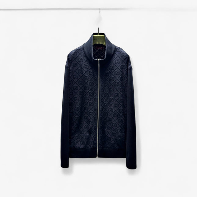 Gucci Diamond GG Knit Zip-Up Jacket – Black