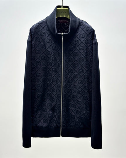 Gucci Diamond GG Knit Zip-Up Jacket – Black