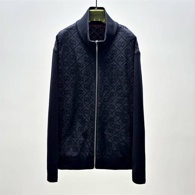 Gucci Diamond GG Knit Zip-Up Jacket – Black