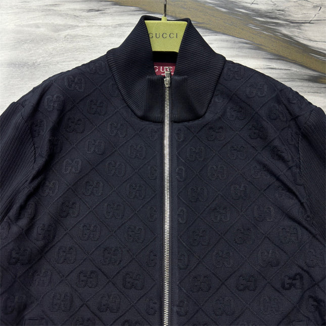Gucci Diamond GG Knit Zip-Up Jacket – Black