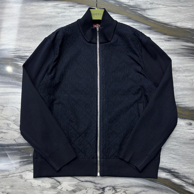 Gucci Diamond GG Knit Zip-Up Jacket – Black