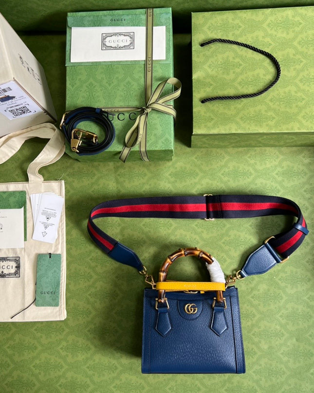 Gucci Diana Royal Blue Leather Mini Tote Bag with Bamboo Handles