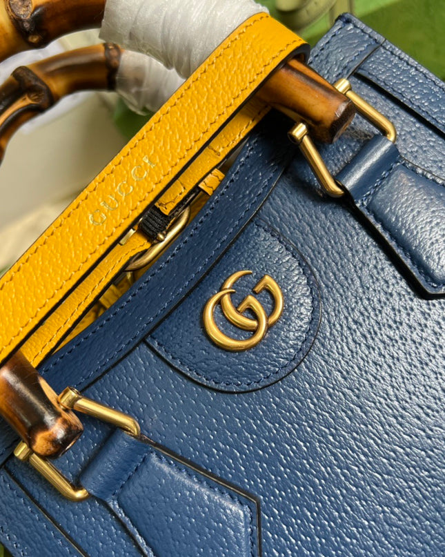 Gucci Diana Royal Blue Leather Mini Tote Bag with Bamboo Handles