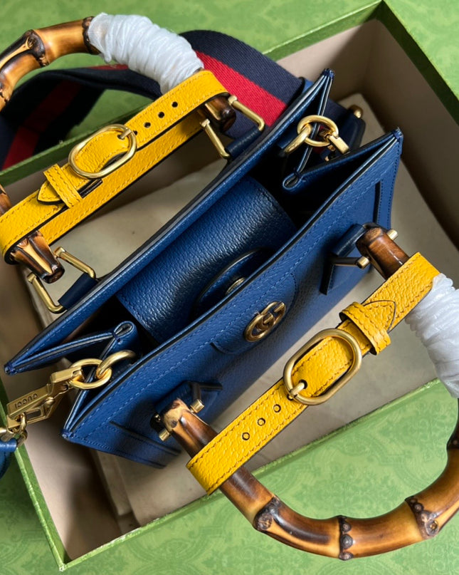 Gucci Diana Royal Blue Leather Mini Tote Bag with Bamboo Handles