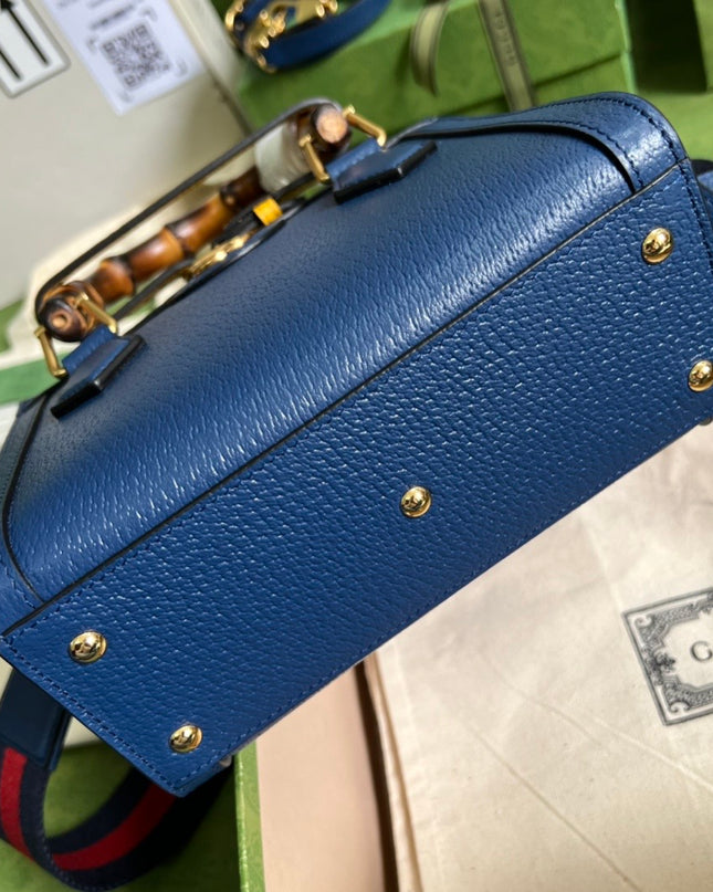 Gucci Diana Royal Blue Leather Mini Tote Bag with Bamboo Handles