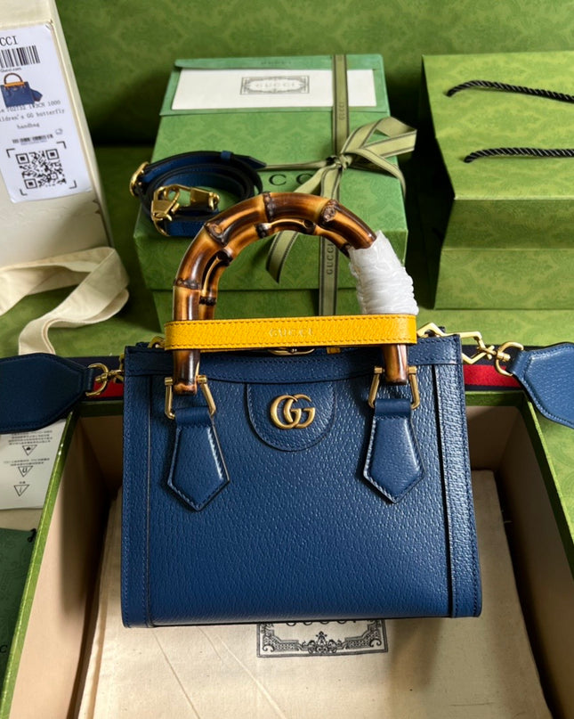 Gucci Diana Royal Blue Leather Mini Tote Bag with Bamboo Handles
