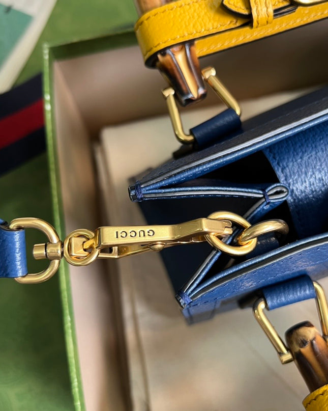 Gucci Diana Royal Blue Leather Mini Tote Bag with Bamboo Handles