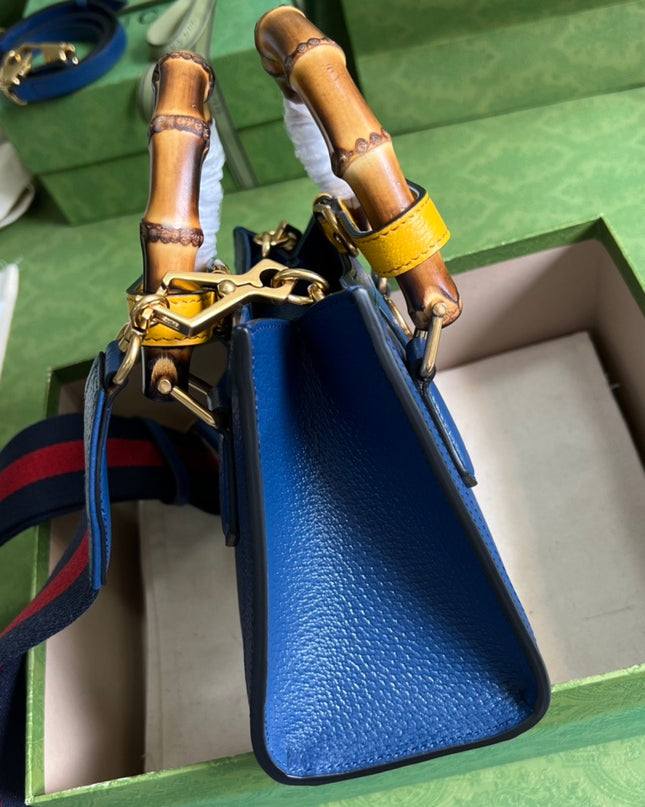 Gucci Diana Royal Blue Leather Mini Tote Bag with Bamboo Handles