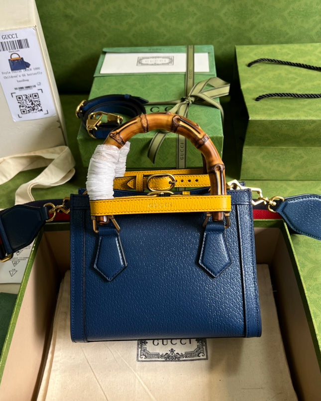 Gucci Diana Royal Blue Leather Mini Tote Bag with Bamboo Handles