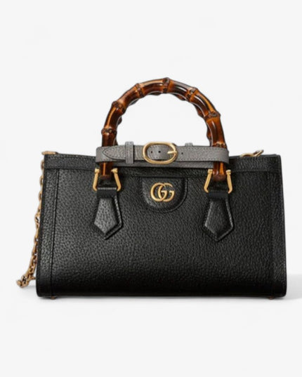 Gucci Diana Small Black Leather Tote Bag with Bamboo Handles