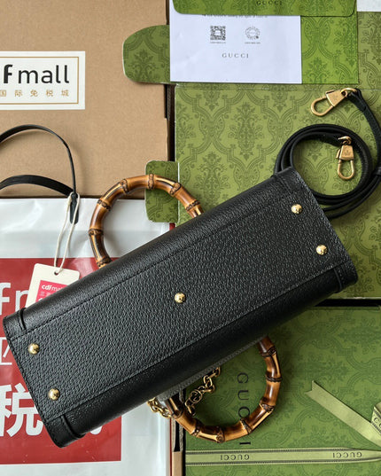 Gucci Diana Small Black Leather Tote Bag with Bamboo Handles