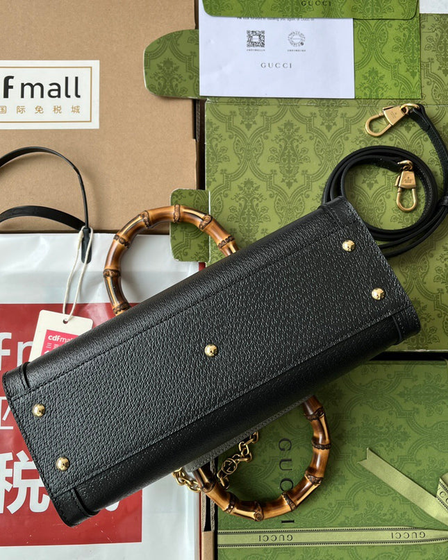 Gucci Diana Small Black Leather Tote Bag with Bamboo Handles