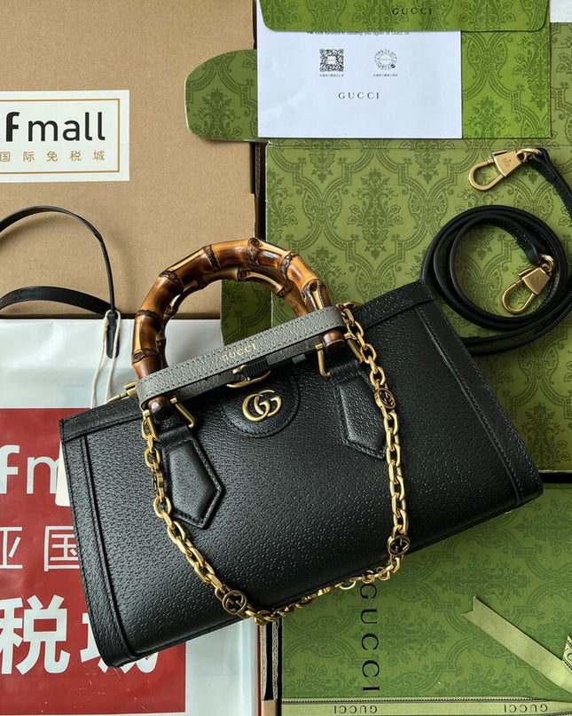 Gucci Diana Small Black Leather Tote Bag with Bamboo Handles