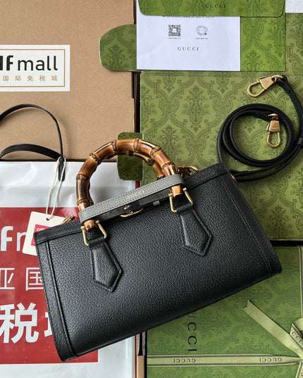 Gucci Diana Small Black Leather Tote Bag with Bamboo Handles