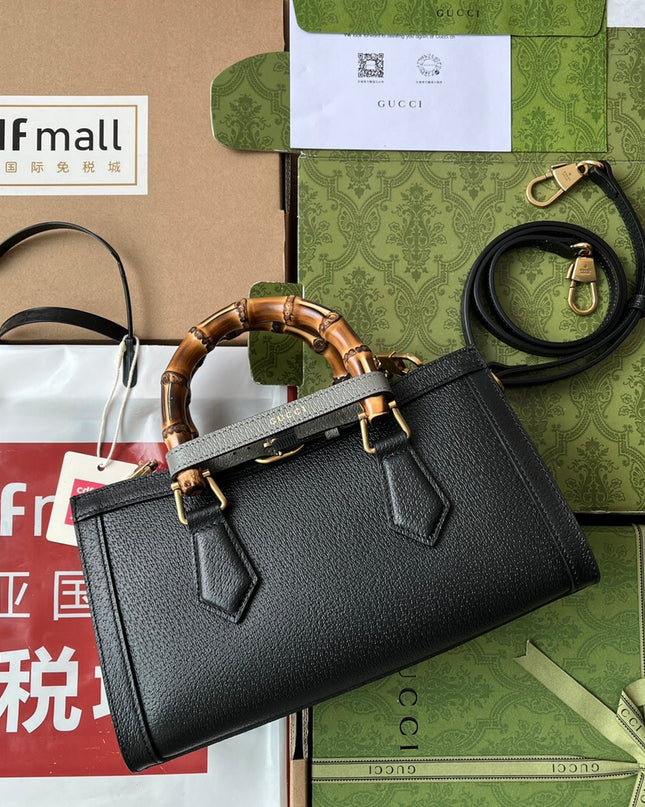 Gucci Diana Small Black Leather Tote Bag with Bamboo Handles
