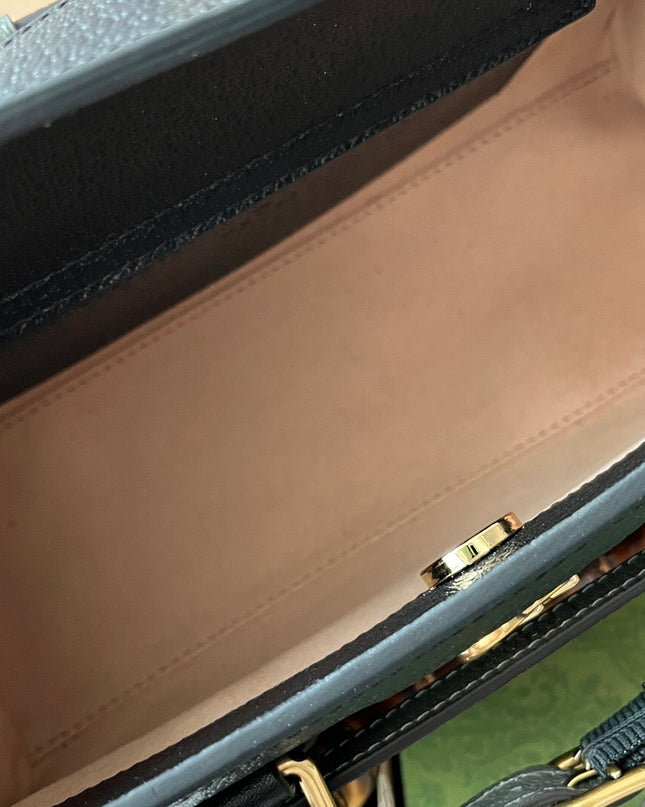Gucci Diana Small Black Leather Tote Bag with Bamboo Handles