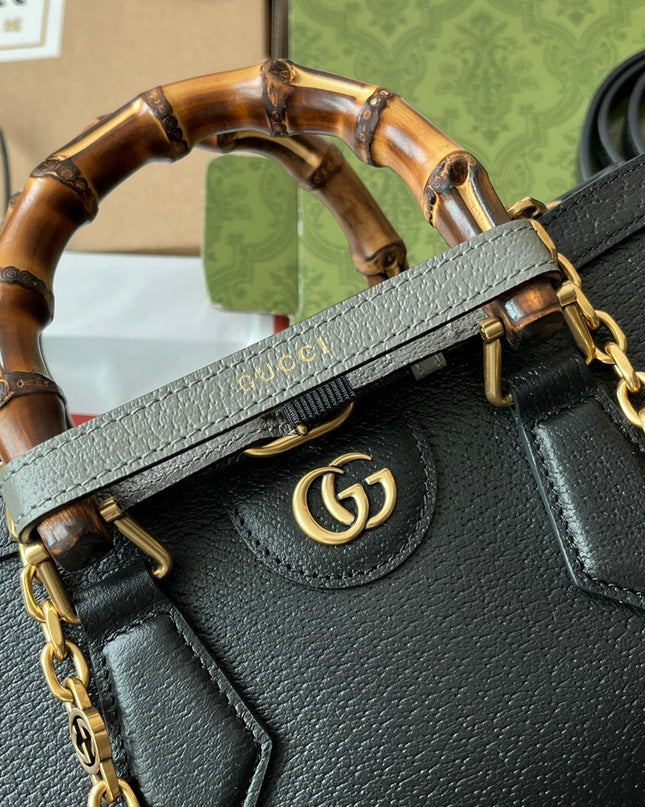 Gucci Diana Small Black Leather Tote Bag with Bamboo Handles