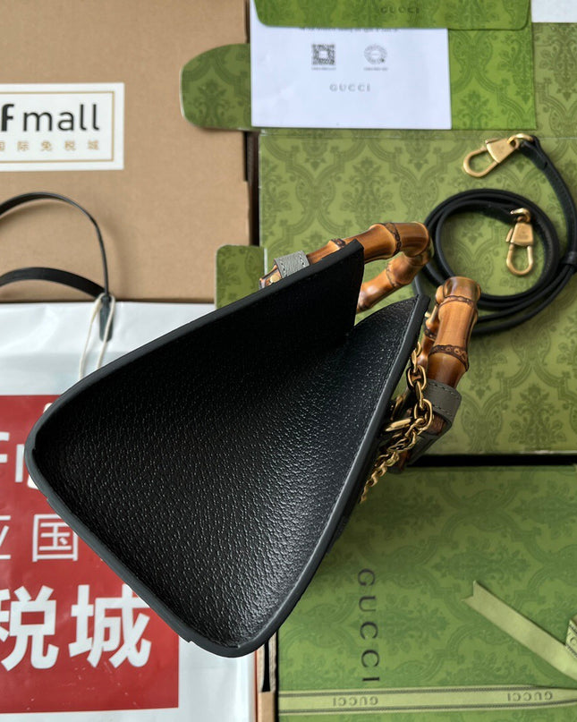 Gucci Diana Small Black Leather Tote Bag with Bamboo Handles