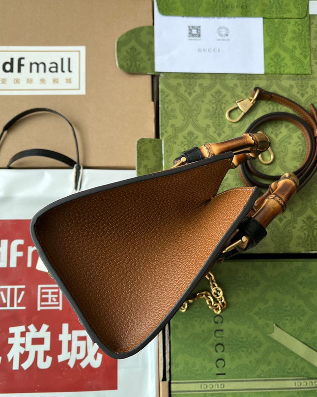 Gucci Diana Small Brown Leather Tote Bag with Bamboo Handles