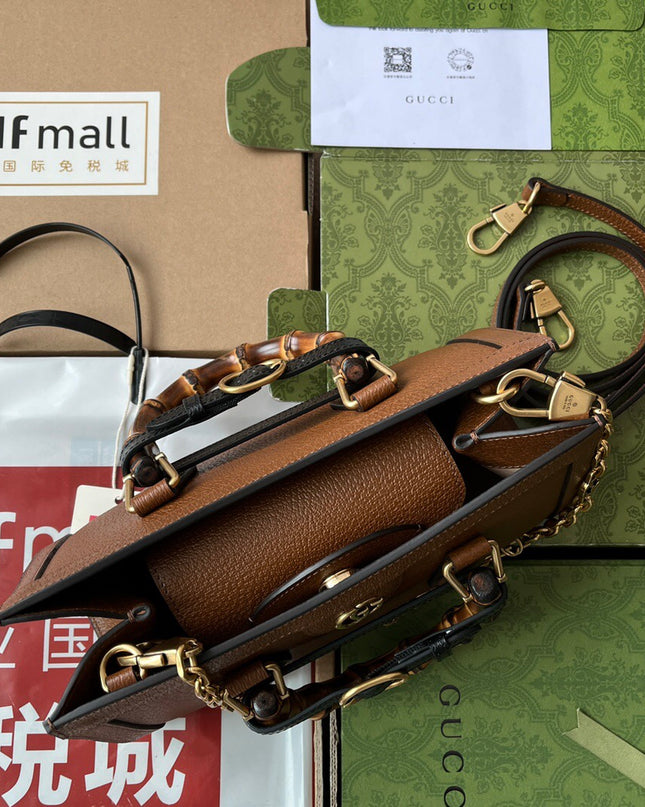 Gucci Diana Small Brown Leather Tote Bag with Bamboo Handles