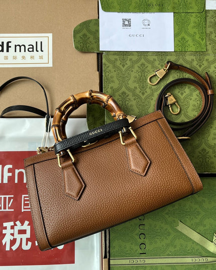 Gucci Diana Small Brown Leather Tote Bag with Bamboo Handles