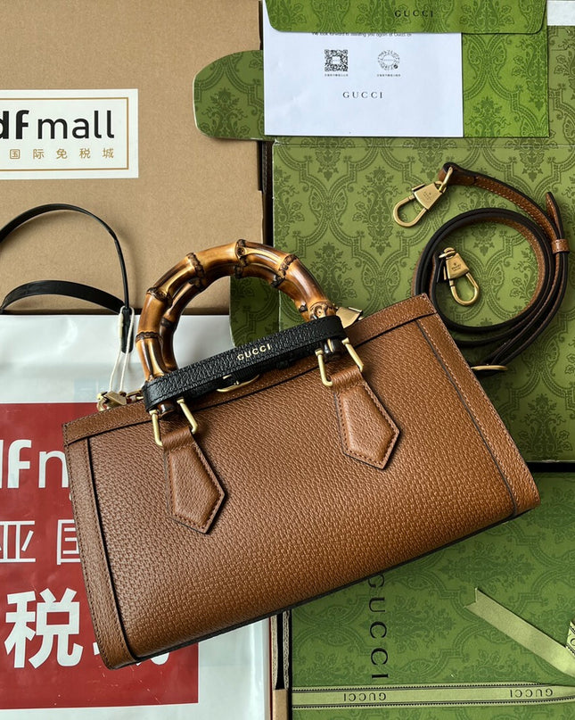Gucci Diana Small Brown Leather Tote Bag with Bamboo Handles